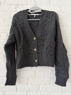 NAKEDCASHMERE Pointelle V-Neck Cardigan Charcoal S